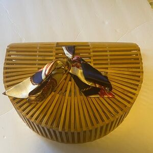 Elegant Bamboo Half-Moon Bag with Scarf Accent